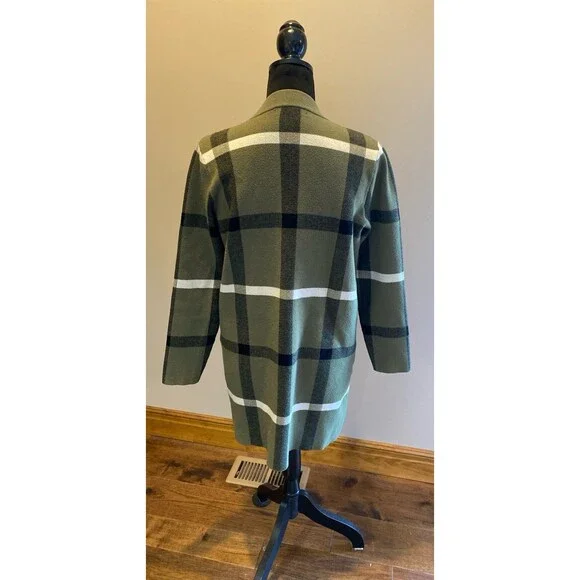 Tahari Windowpane Plaid Cardigan Sweater Long Pockets Size ? Medium to Large - Picture 6 of 12